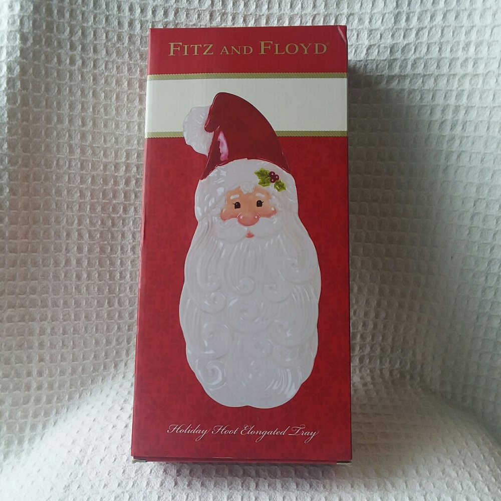 Fitz and Floyd Holiday Hoot Elongated Santa Tray